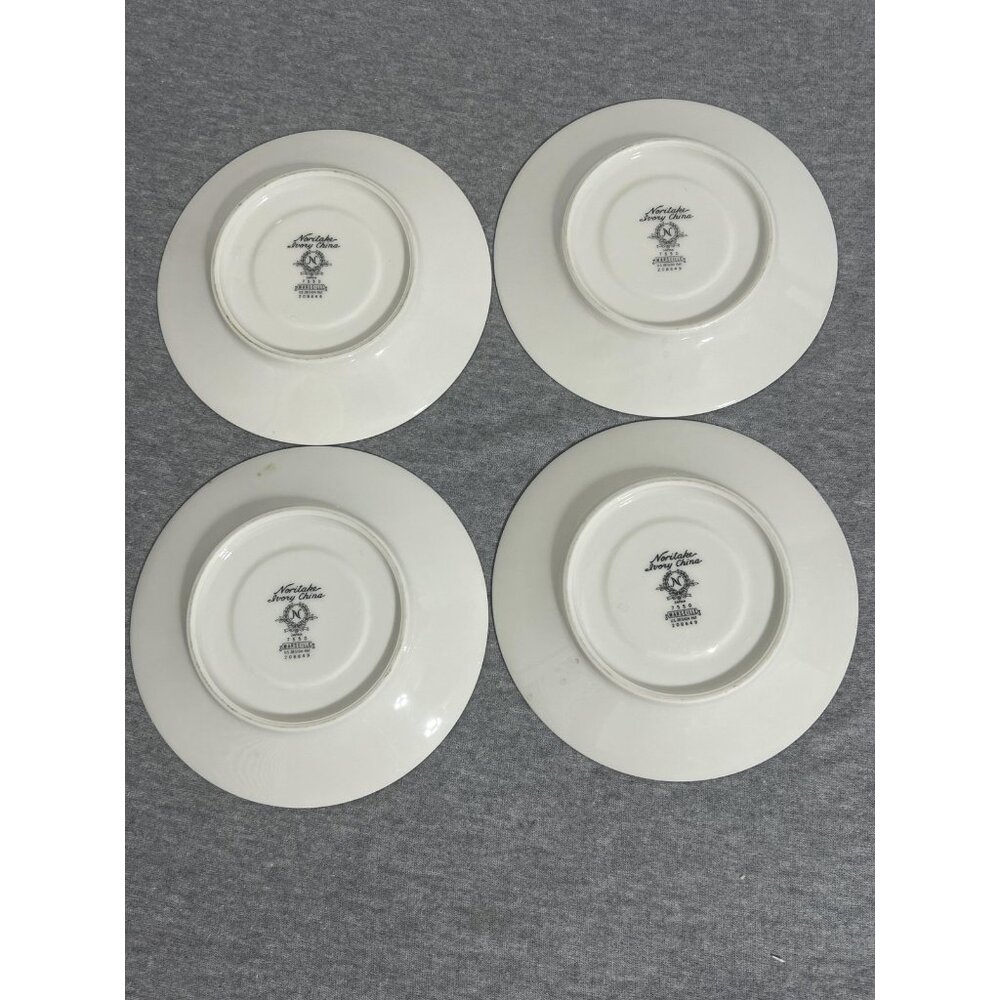 Vintage‎ Noritake Ivory China Marseille 7550 Saucers Set of 4 Floral Trim Silver - Picture 3 of 11